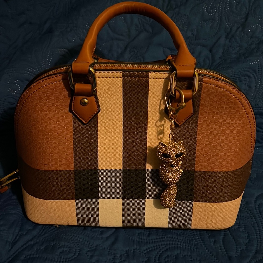 Brown with Cream color Satchel